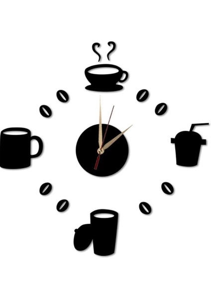 Siyah Ahşap Kahve Fincanı Duvar Saati, Mutfak ve Cafe Için 50X50 cm Tablo fırsatları