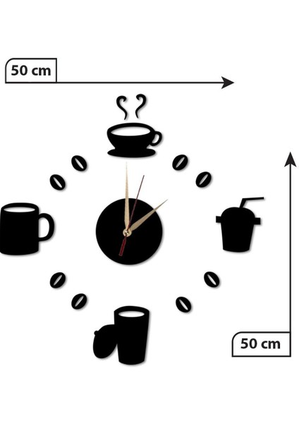 Siyah Ahşap Kahve Fincanı Duvar Saati, Mutfak ve Cafe Için 50X50 cm Tablo indirimleri