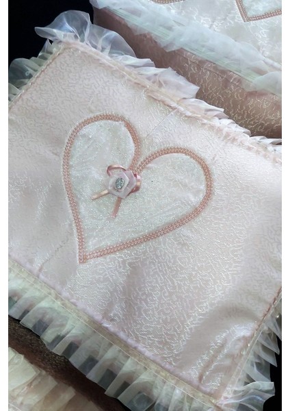 Kalp ve Çiçek Işlemeli Pudra 3'lü Bohça Seti, Nişan ve Gelin Damat Hediye Paketi fiyatları