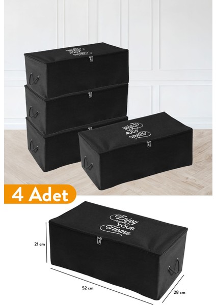 4 Adet Küçük Boy Baskılı Siyah Hurç, 52X28X21 Cm, Şık ve Kullanışlı Set