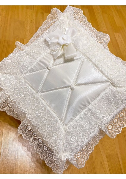 Fransız Güpürlü Çeyizlik Bohça 40X40, Nişan ve Söz Hediyesi, Beyaz Renk