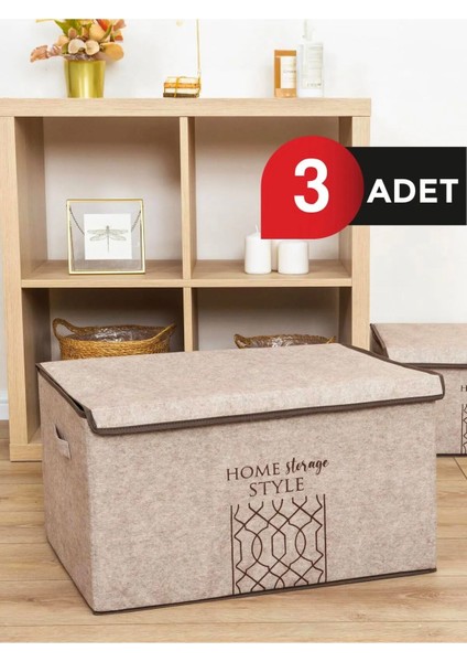 Bej Keçe Kapaklı Mega Plus Kutular 57X41X31 Cm, 3 Adet