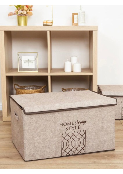 Bej Keçe Kapaklı Mega Plus Kutular 57X41X31 Cm, 3 Adet fiyatları