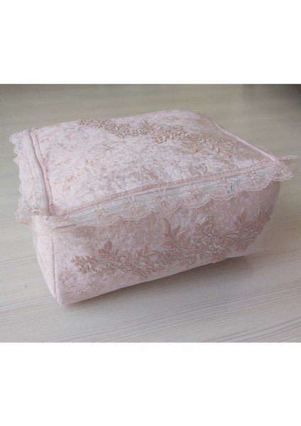 Kadife Bohça Nişan Hurcu, Çeyizlik Pudra, 45 cm Eninde Şıklı Tasarım