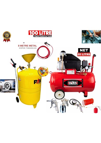 50 Litre Kompresör 5 Parça Havalı Set +100 Litre Köpük Tankı Oto Yıkama Set