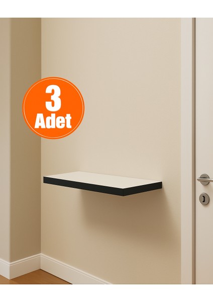 3 Adet Uçan Duvar Rafı Gizli Montaj (Siyah Kenar)