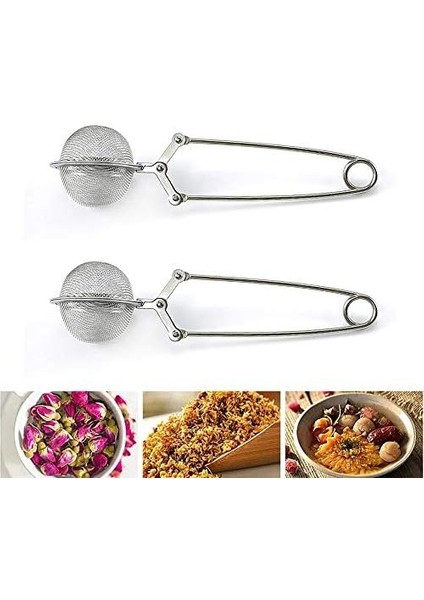2 Paket Paslanmaz Çelik Gevşek Yaprak Çay Demliği Saplı Örgü Süzgeç Topu