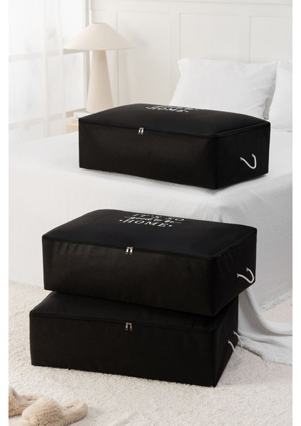 3 Adet Mega Boy Baza Altı Yastık Yorgan Kazak Hurcu 74X46X22 Siyah Set