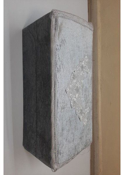 Kadife Kumaş Süngerli Gri Yastık Hurç, Fransız Güpür ve Dantel Detaylı, 65X37X44 cm fiyatları