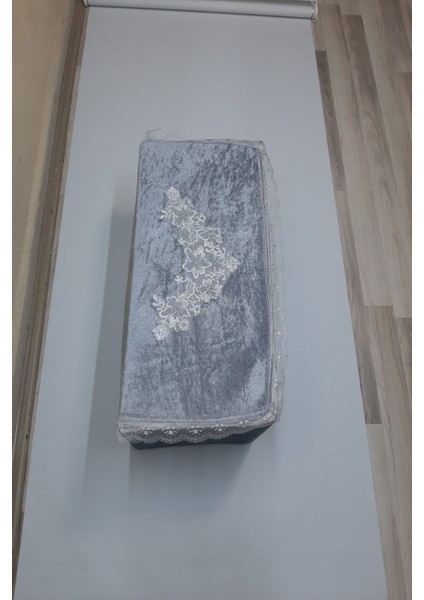 Kadife Kumaş Süngerli Gri Yastık Hurç, Fransız Güpür ve Dantel Detaylı, 65X37X44 cm modelleri