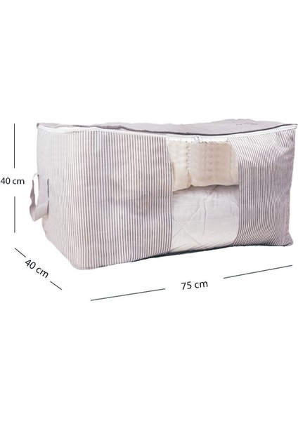 Gri Çizgili Pencereli Yorgan Saklama Kutusu 75X40X40 fırsatları