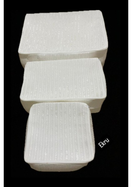 Çizgili ve Kadife Detaylı 3'lü Süngerli Seyahat Hurcu Seti