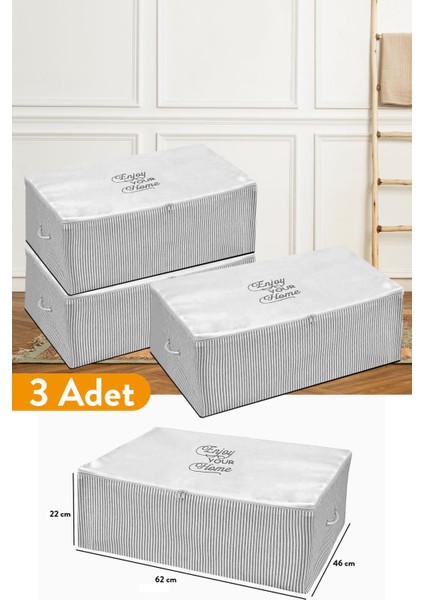 3’lü Büyük Boy Gri Çizgili Baza Altı Hurç 62X46X22 cm