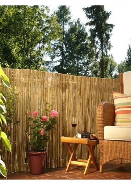 Doğal bambu kamış hasır çit, bahçe ve balkon dekoru, 100x100, sarı renk