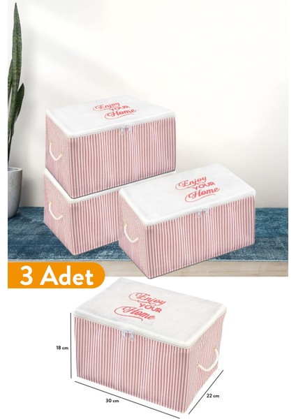 3'lü Pembe Çizgili Mini Baskı Hurç, 30X22X18 Cm, Şık ve Kullanışlı Set