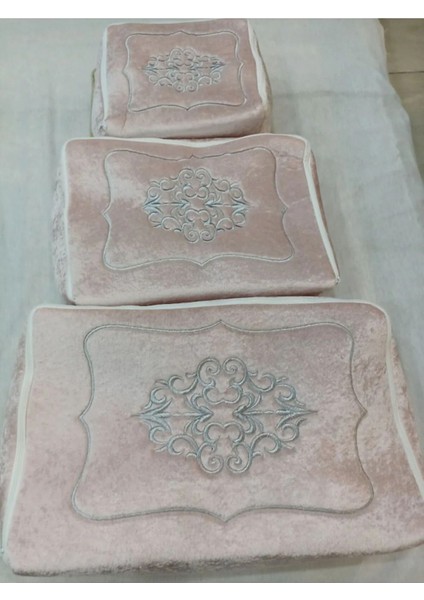 Kadife Işlemeli 3’lü Bohça Seti, Şık ve Zarif Nişan ve Düğün Hediyesi