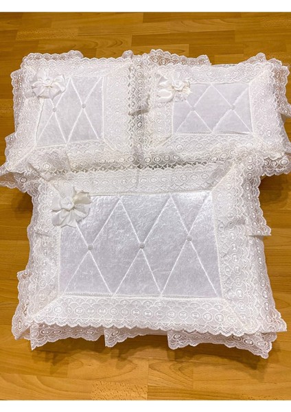 60X40 Kadife Güpürlü Bohça Seti, Nişan ve Söz Için, Ekru Renk modelleri