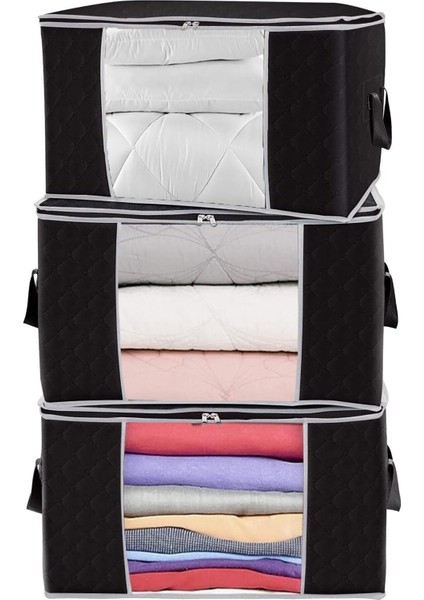 3'lü Kapitone Pencereli Yastık Yorgan Seti, Siyah, 75X40X40 cm