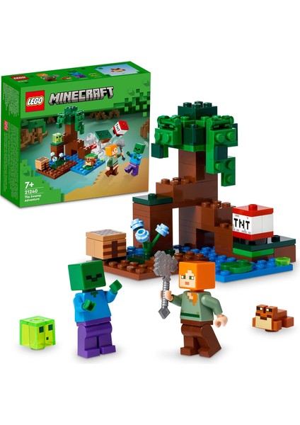 Minecraft® Bataklık Macerası 21240-7 Yaş ve Üzeri Çocuklar Için Alex, Zombi, Balçık ve Kurbağa Içeren Oyuncak Yapım Seti (65 Parça)