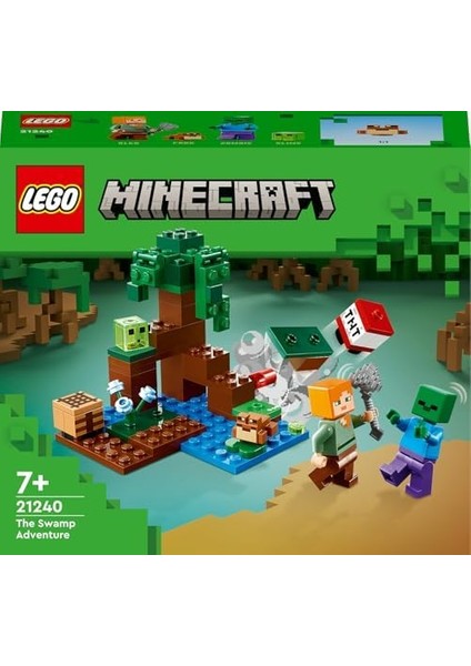Minecraft® Bataklık Macerası 21240-7 Yaş ve Üzeri Çocuklar Için Alex, Zombi, Balçık ve Kurbağa Içeren Oyuncak Yapım Seti (65 Parça)