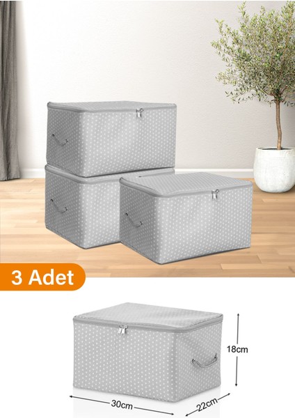 3'lü Gri Benekli Mini Baskı Hurç, 30X22X18 Cm, Şık ve Kullanışlı Depolama Seti
