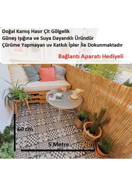 Doğal Kamış Hasır Balkon Çiti 60 cm x 5 m, şık ve dayanıklı balkon koruma seçeneği fırsatları