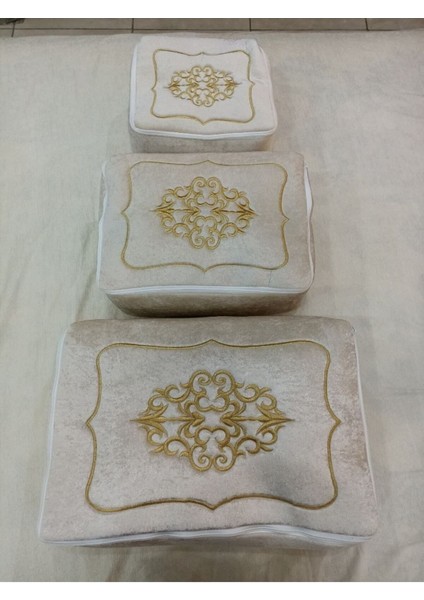 Kadife Gold Işlemeli 3'lü Bohça Seti, Nişan ve Düğün Hediye Paketi fiyatları