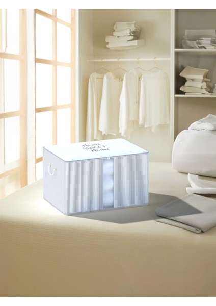 Yıkanabilir Pamuklu Bej Dikey Çizgili Büyük Hurç 41X64X35CM D117