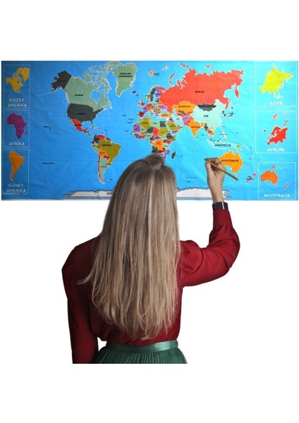 Renkli Atlas Dünya Haritası, Manyetik Yapıştırıcı, Duvar Stickerı 118X56 cm fiyatları