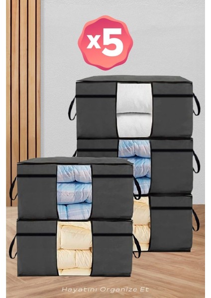 5 Adet Antrasit Gri Yorgan ve Yastık Hurcu 70X40X40, Şık ve Kullanışlı Set