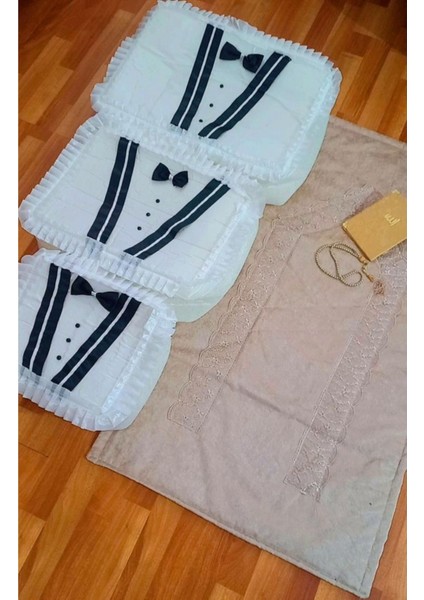 3'lü Damat Fiyonk Figürlü Çeyizlik Saten Bohça ve Seccade Seti fiyatları