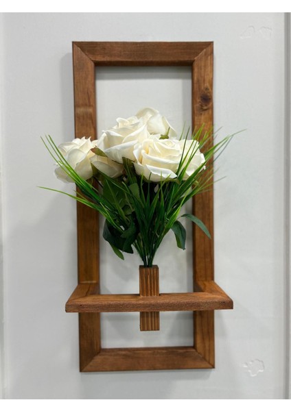 Ahşap Duvar Saksısı, Yapay Çiçekli, Kahverengi, 25X60 Cm, Iç ve Dış Mekan Dekoru