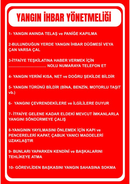 35 x 50 Yangın Ihbar Yönetmeliği Folyo Baskı Sticker Uyarı Levhası