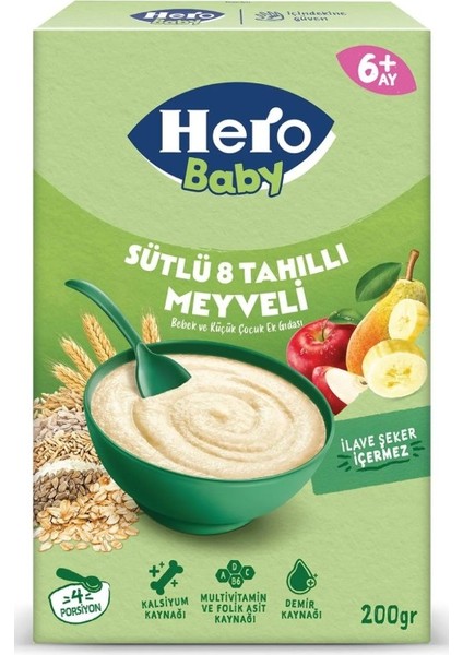 Hero Baby Sütlü 8 Tahıllı Meyveli Kaşık Mama 200 gr
