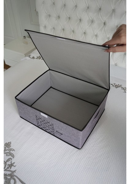 Keçe Kapaklı Baza Kutu Hurç, Organizer, 50X40X19CM, Eşyalarınızı Düzenleyin, Gri fırsatları