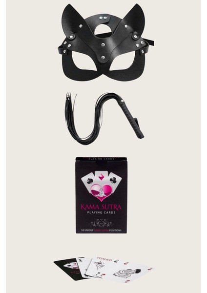 Miss Sexy Görselli Oyun Kartı Kama Sutra Kırbaç Maske Set