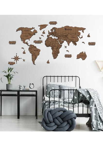 2d Ahşap Dünya Haritası Puzzle Şekli, 150X75CM, Ceviz Renkli, Dekoratif ve Eğlenceli indirimleri