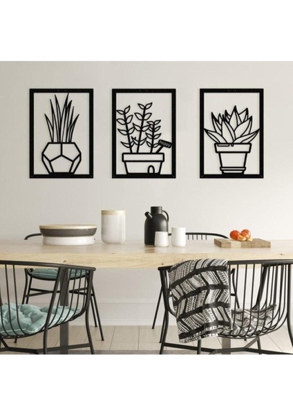 Siyah Ahşap 3'lü Saksı Çiçekler Duvar Dekoru 40x80 Cm Set fiyatları