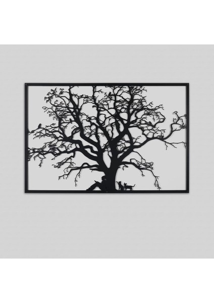 Ağaç ve Hayvan Detaylı Metal Duvar Dekoru, Şık ve Modern Tasarım (100X67 Cm)