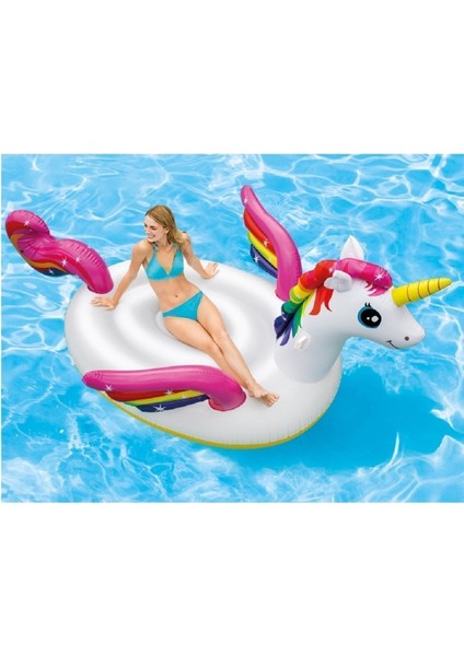 Renkli Unicorn Şişme At, Çocuklar Için Eğlenceli ve Güvenli Oyun Parkuru