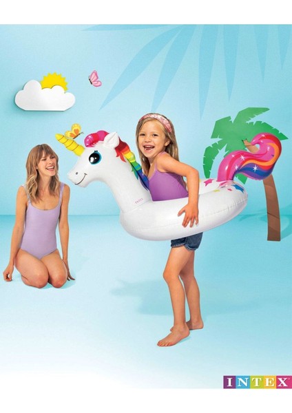 Şişme Unicorn Simit, Çocuklar Için Renkli ve Eğlenceli 107X58 cm