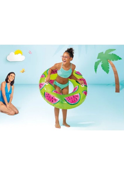 Yeşil Karpuz Simit, 107 Cm, Şişme Deniz Simidi, Eğlenceli ve Renkli Tasarım