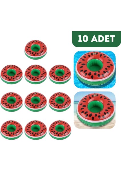 Şişme Karpuz Bardak Tutucu, 10 Adet, Eğlenceli ve Kullanışlı Alışveriş!