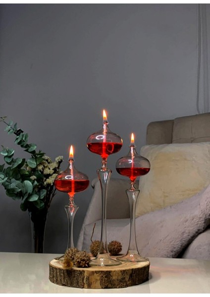 Kırmızı Elips Cam Kandil Seti, Şamdan, 3'lü, Şık ve Şeffaf Tasarım fiyatları