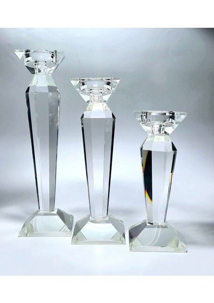 Beyaz Kristal 3'lü Mumluk Seti, Şık ve Zarif Dekorasyon Ürünü