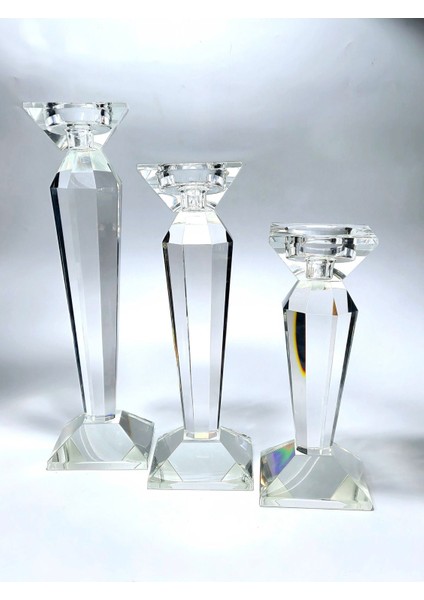 Beyaz Kristal 3'lü Mumluk Seti, Şık ve Zarif Dekorasyon Ürünü fiyatları