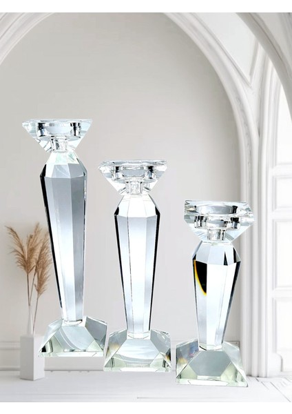Beyaz Kristal 3'lü Mumluk Seti, Şık ve Zarif Dekorasyon Ürünü modelleri