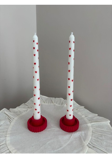 Iki’li Kalpli Şamdan ve Kırmızı Şamdanlık, Amber Kokulu, Şık ve Zarif Tasarım