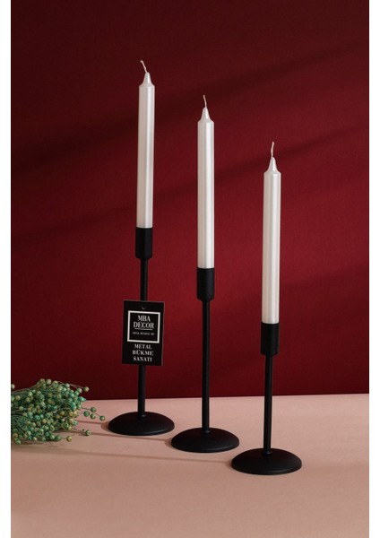 Şamdan Mumluk Takımı, Siyah, Düz Ayak, Dekoratif, Uzun ve Ince Tasarım