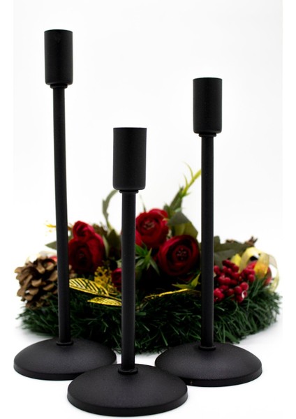 Şamdan Mumluk Takımı, Siyah, Düz Ayak, Dekoratif, Uzun ve Ince Tasarım